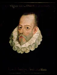 Portræt af Miguel de Cervantes y Saavedra (1547-1615) 1600 (olie på panel)
