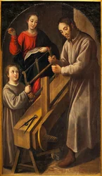 Nazareths værksted. Maleri af Juan del Castillo (ca. 1590-1658), olie på lærred, ca. 1634-1636. Museum of Fine Arts i Sevilla, Spanien.