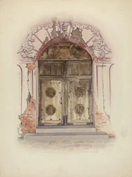 Døråbning og vægmaling, ca. 1941.