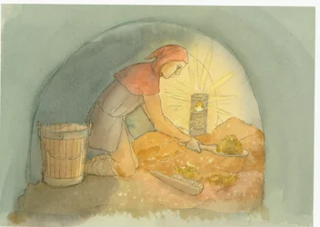 En middelalderlig latrintømmer på arbejde, 2004
