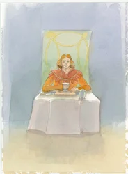 En middelalderherre sad ved et bord, 2004.