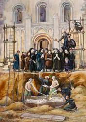 Udgravning af Arthur og Guinivere i Glastonbury Abbey, Somerset, 1193 2010