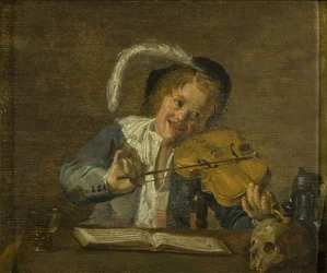 En drengemusiker (olie på panel, eg)