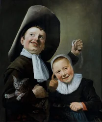En dreng og en pige med en kat og en ål, ca. 1635 (olie på eg)