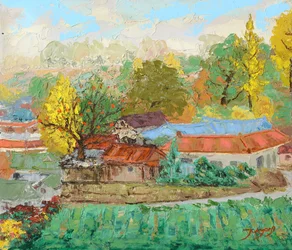 Farverigt efterårsby