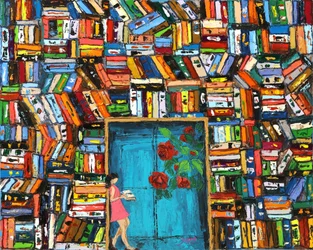 Farverig indgang til biblioteket