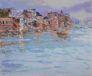 Morgen ved floden i Varanasi