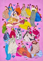 Farverige kvinder i hanbok