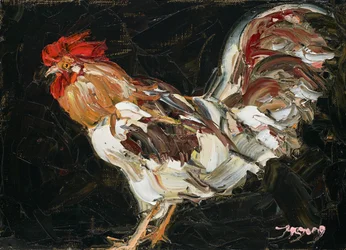 Livlig hane i impasto-teknik