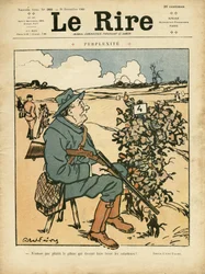 Illustration af Abel Faivre (1867-1945) til forsiden af Le Lire, 25/12/09 - Perplexite - Landskab, Fritid, Jagtjæger