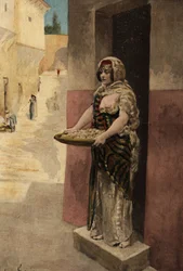 Dido (Didon) sælger mos. Pantagruel. Illustration af Jules Garnier. I "Rabelais og Jules Garniers værker".
