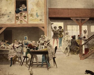 Inde på et hostel i Chinon. Pantagruel og Panurge på mellemlandingen. Pantagruel. Illustration af Jules Garnier. I "Rabelais et l