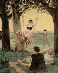 Mænd og kvinder spiller brandelle. Gargantua. Illustration af Jules Garnier. I "Rabelais et l