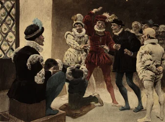 Mænd spiller chapifou (telt). Gargantua. Illustration af Jules Garnier. I "Rabelais og Jules Garniers værker".
