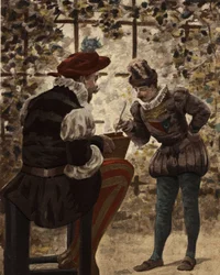 Pantagruel, der holder en bog af Vergil, og Panurge. Pantagruel. Illustration af Jules Garnier. I "Rabelais et l