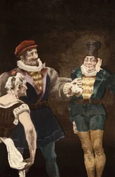 Panurge giver penge til en mand, så han kan gifte sig med en gammel kvinde. Pantagruel. Illustration af Jules Garnier. I "Rabelais et l