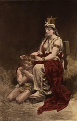 Semyramis (Semiramis) spoler en belistre (tramp). Pantagruel. Illustration af Jules Garnier. I "Rabelais og Jules Garniers værker".