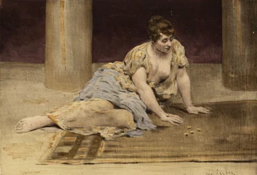 Kvinde spiller fortællespil (borde). Gargantua. Illustration af Jules Garnier. I "Rabelais et l