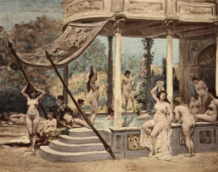 Kvinder bader i klosteret i Theleme. Gargantua. Illustration af Jules Garnier. I "Rabelais et l