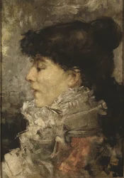 Portræt af Sarah Bernhardt (1844-1923), af Bastien Lepage, Jules (1848-1884). Olie på lærred