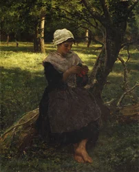 En strikkende bondepige, ca. 1870