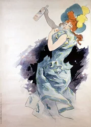 Reklameplakat for Dubonnet, kvinde med en flaske, af Jules Cheret