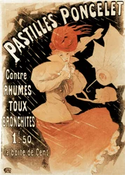 Reklameplakat for Pastilles Poncelet, et middel mod forkølelse og bronkitis, 1896.