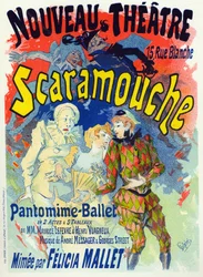 Kunst. Underholdning. Scaramouche, ballet af Felicia Mallet. Plakat af Jules Cheret, Frankrig, ca. 1895 (plakat)