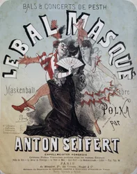 Bal og koncert af Pesth: maskebal (Maskenball, berømt polka af Anton Seifert) - plakat af Jules Cheret, n.d.