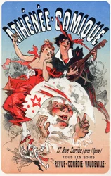 Underholdning. The Athenee Comique, teater i paris. Plakat af Jules Cheret, Frankrig, ca. 1870-80 (plakat)