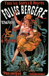 Plakat for Folies-Bergere 1874 af Jules Cheret (1836-1932) - kunstflyvning, balletter, pantomimer, operetter, dans, danser, music hall (music hall), Gay Paris, Paris by night -