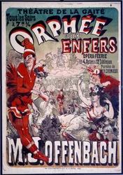 Plakat for operetten "" Orphee aux Envers"" sat i musik af Jacques Offenbach (1819-1890) i Theatre de la Gaite i Paris. Illustration af Jules Cheret (1836-1932) 1874.