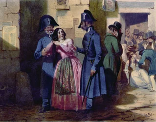 Anholdelse af en prostitueret af politiet, ca. 1835