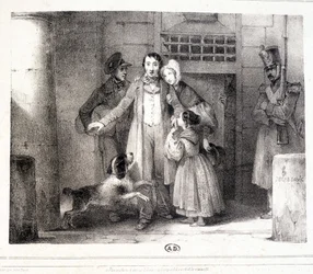 Mand, der forlader fængslet og genforenet med sin familie, ca. 1830.