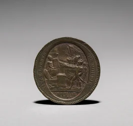 Medalje: Fem Soler udstedt af Monneron Brothers, Paris, 1792 forside.