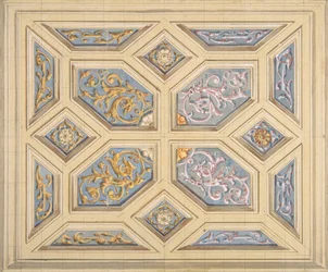 Design til et kasseloft dekoreret med rinceaux, 1840-97. Skaber: Jules-Edmond-Charles Lachaise, Eugène-Pierre Gourdet.