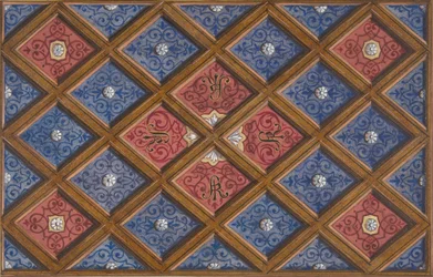 Design til et kasseloft med malede initialer: SRI , 1840-97. Skaber: Jules-Edmond-Charles Lachaise, Eugène-Pierre Gourdet.