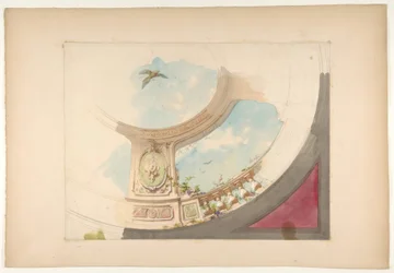 Design til et loft med trompe loeil balustrade og himmel