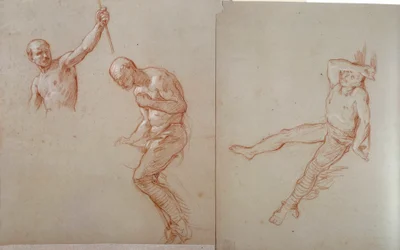 Indian of America: "" Etude de horalier indien"" Tegning a la sanguine af Jules Emile (Jules-Emile) Saintin (1829-1894) Blerancourt fra det 19. århundrede, fransk-amerikansk museum