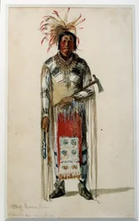 Indian of America: "" Footprint of an Indian Chief of the Pawnee Ponca Tribe" Litografi af Jules Emile (Jules-Emile) Saintin (1829-1894) 1858 La Rochelle, Musee du Nouveau Monde