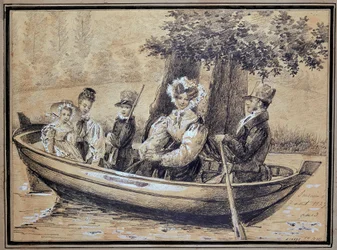 Familie af Ségur (greven, grevinden og deres børn) med båd - af J.H. Laure, august 1829