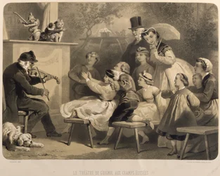 Teatret Guignol, Champs-Elysees, graveret af Claude Regnier (fl.1840-66) Bettanier og Morion