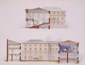 Stroganov-paladset i Sankt Petersborg. Plan over facaden og sektionen, 1865