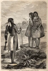 Type indianer fra Rio Colorado, tegning af Jules Pelcoq, for at illustrere historien om Baron de Wogans rejse til Californien i 1850-1852. Indgravering i "" Le tour du monde, nouveau journal des voyages"" Paris