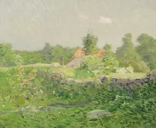 Landskab og gård, ca. 1895 (olie på lærred)