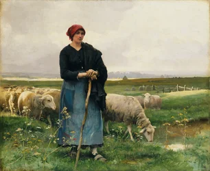 En hyrdinde med sin flok,