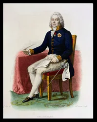 Portræt af Charles Maurice de Talleyrand-Perigord (1754-1838) ved hans skrivebord, illustration fra 