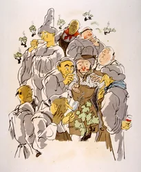Humoristisk vinillustration 1946.Illustration af Julien Pavil