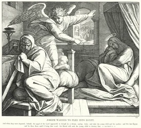 Joseph advaret om at flygte til Egypten (gravering)