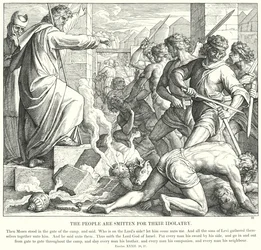 Folket er slået for deres afgudsdyrkelse (gravering)